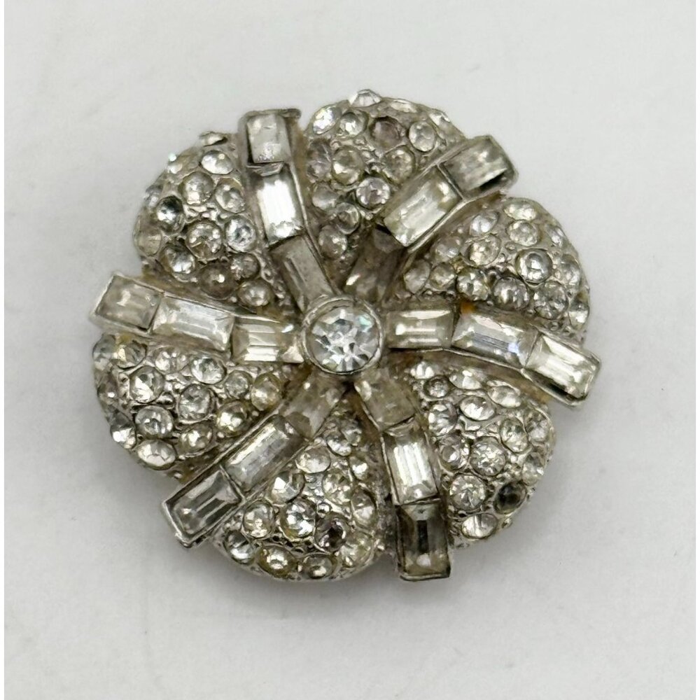 1931 Waller Patent 1801128 Art Deco Rhodium Plate Clear Rhinestone Floral Fur Dr